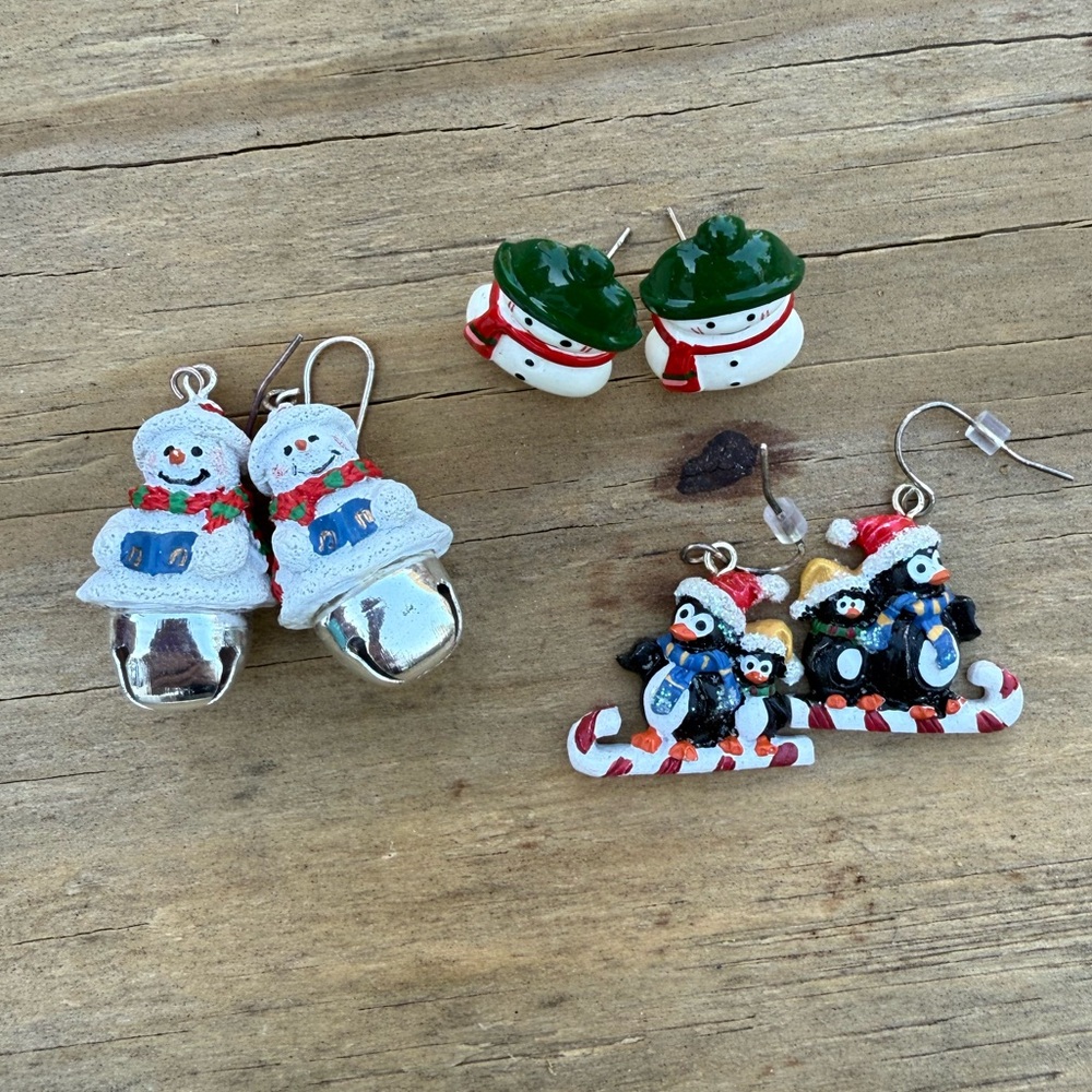Festive Snowman and Penguin Earrings Set